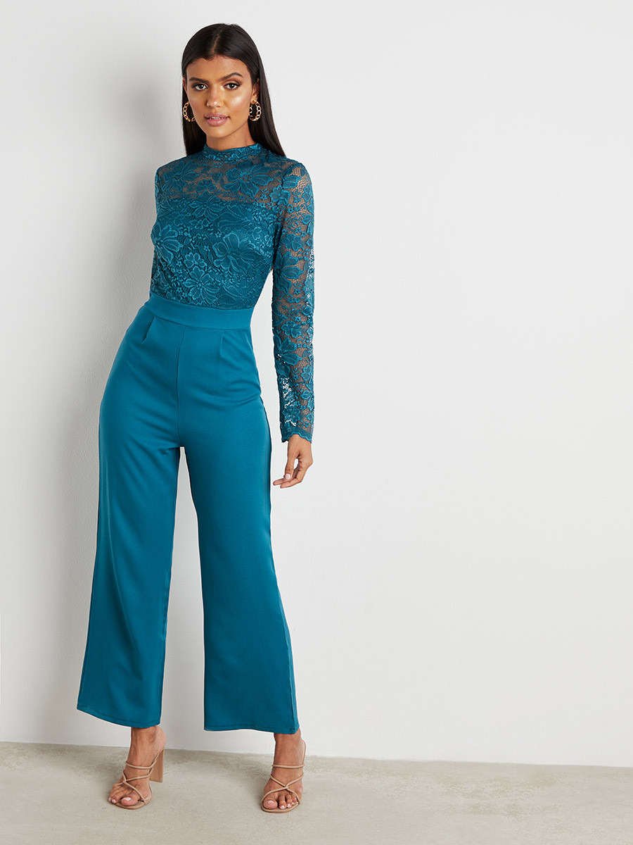 Styli Lace Wide Leg Jumpsuit with Zip Closure-women-clothing-jumpsuits-image-1