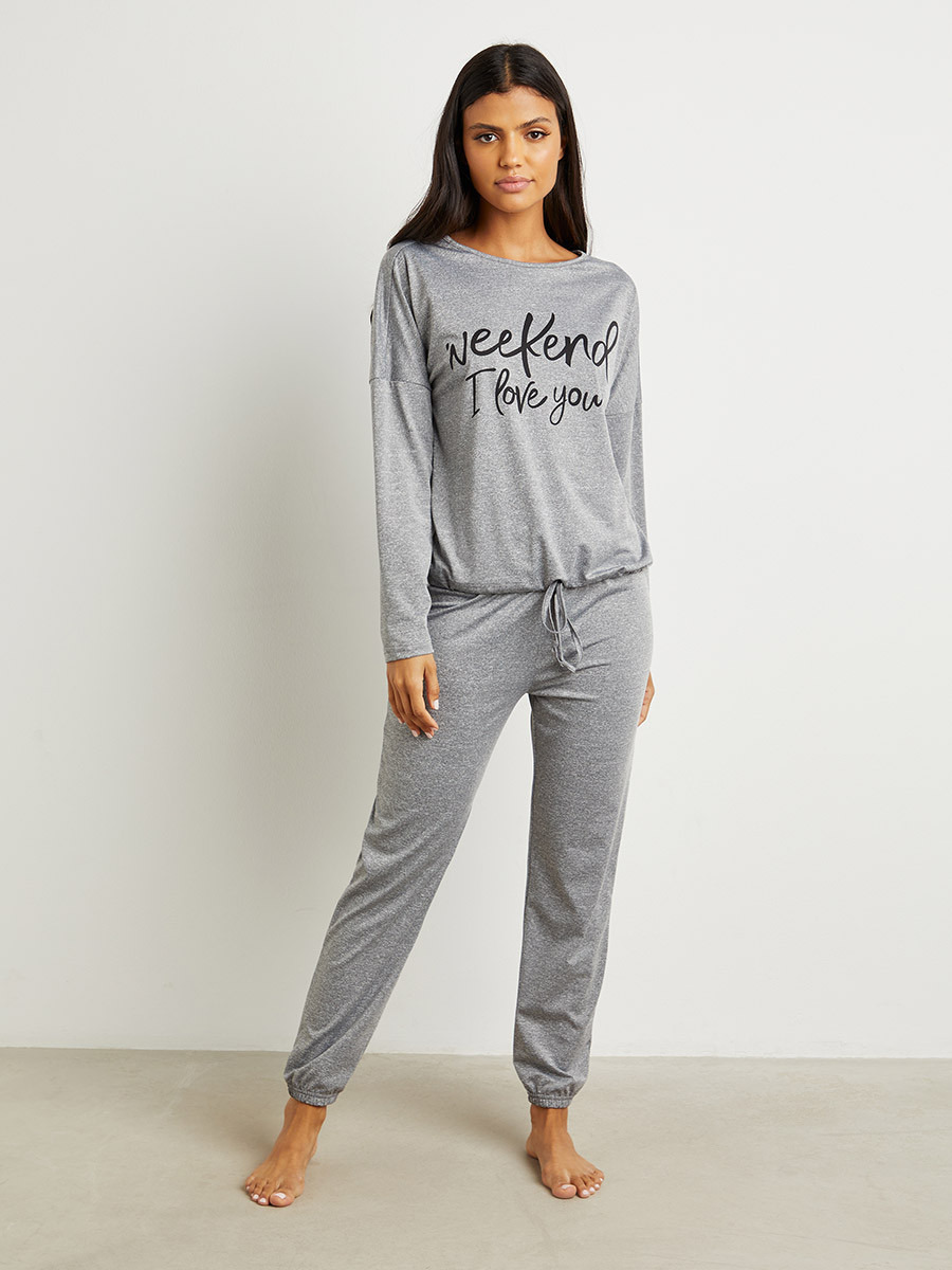 Styli Weekend I Love You Slogan Print Top and Cuffed Pants Lounge Set-women-clothing-nightwear-pyjamas-bottoms-image-2