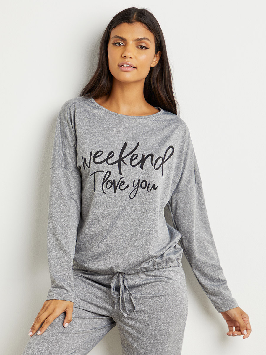 Styli Weekend I Love You Slogan Print Top and Cuffed Pants Lounge Set-women-clothing-nightwear-pyjamas-bottoms-image-3