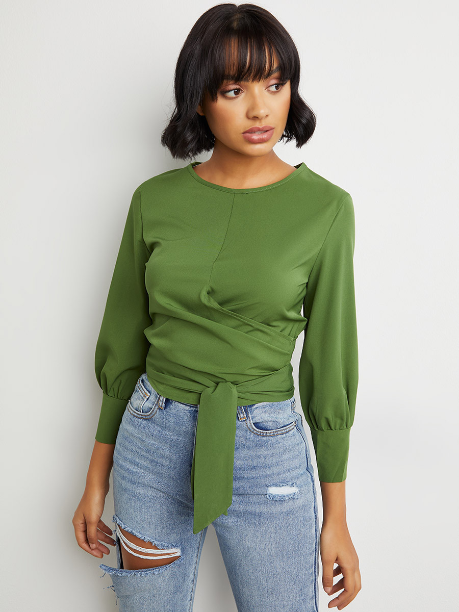 بلوزة قصيرة بربطة خصر من ستايلي-women-clothing-shirtsandblouses-blouses-image-1
