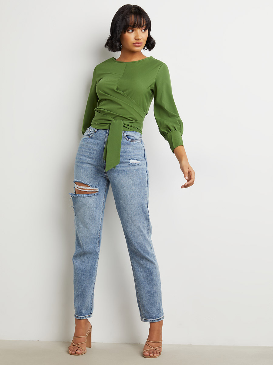 بلوزة قصيرة بربطة خصر من ستايلي-women-clothing-shirtsandblouses-blouses-image-2