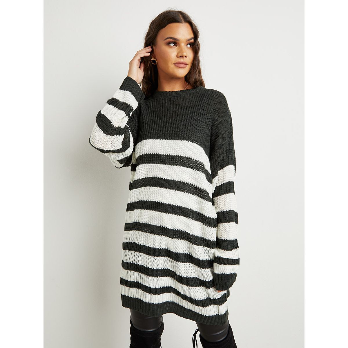 Styli Striped Long Sleeves Oversized Sweater-women-winterwear-cardigansandjumpers-jumpers-image-1