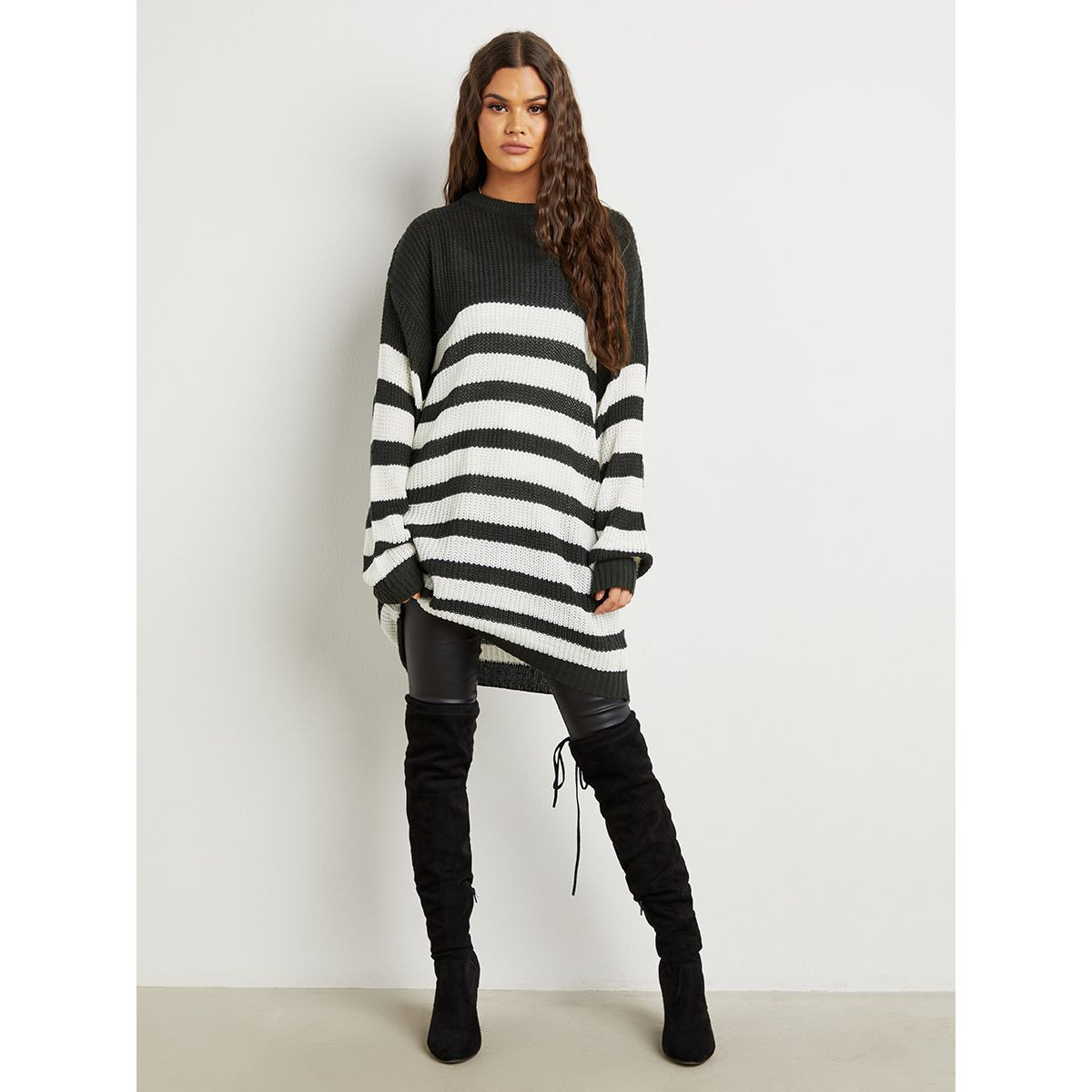 كنزة مخططة بقصة واسعة من ستايلي-women-winterwear-cardigansandjumpers-jumpers-image-2