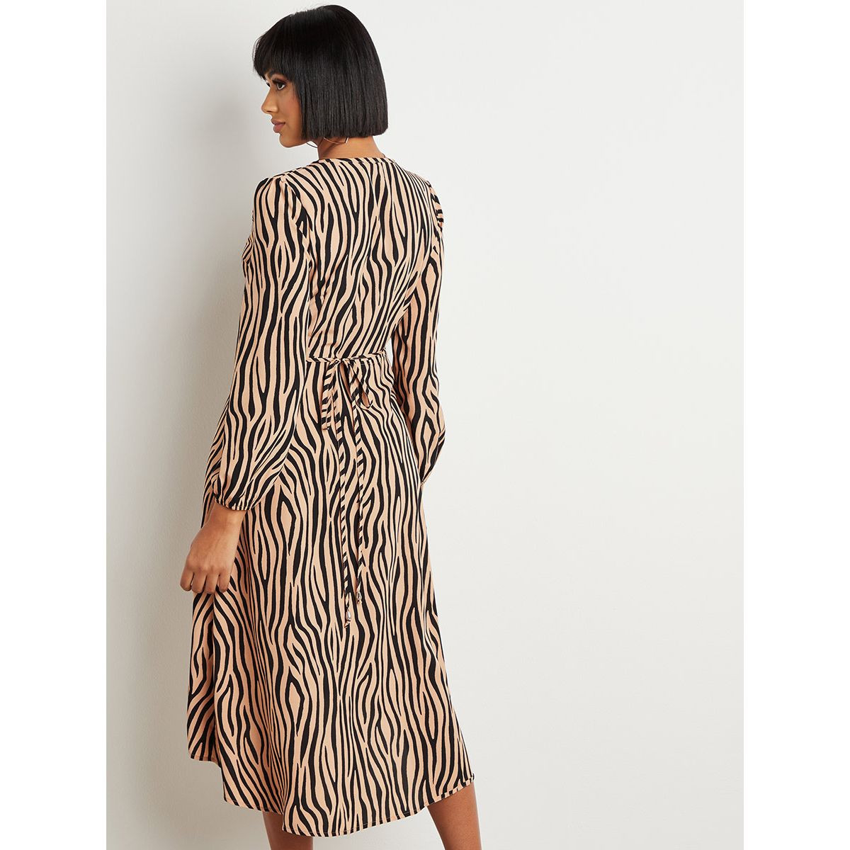 Styli Animal Print V Neck A-Line Midi Dress-women-clothing-dresses-image-3
