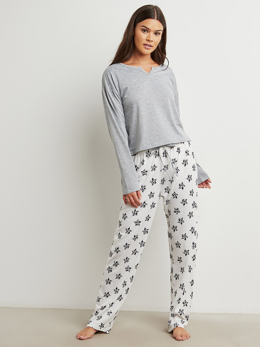 مجموعة من تيشيرت سادة وبنطلون بيجاما مطبوع من ستايلي-women-clothing-nightwear-pyjamas-bottoms-image-1