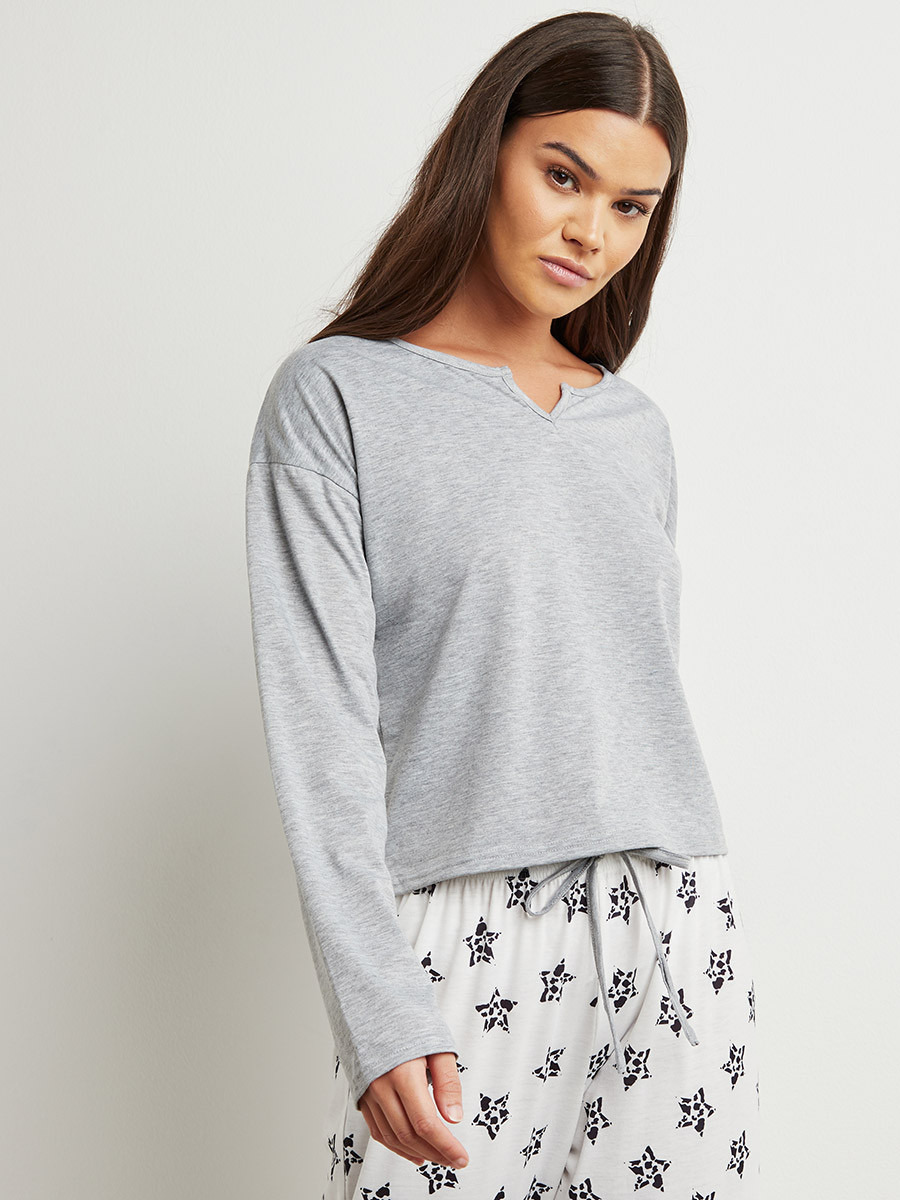 مجموعة من تيشيرت سادة وبنطلون بيجاما مطبوع من ستايلي-women-clothing-nightwear-pyjamas-bottoms-image-2