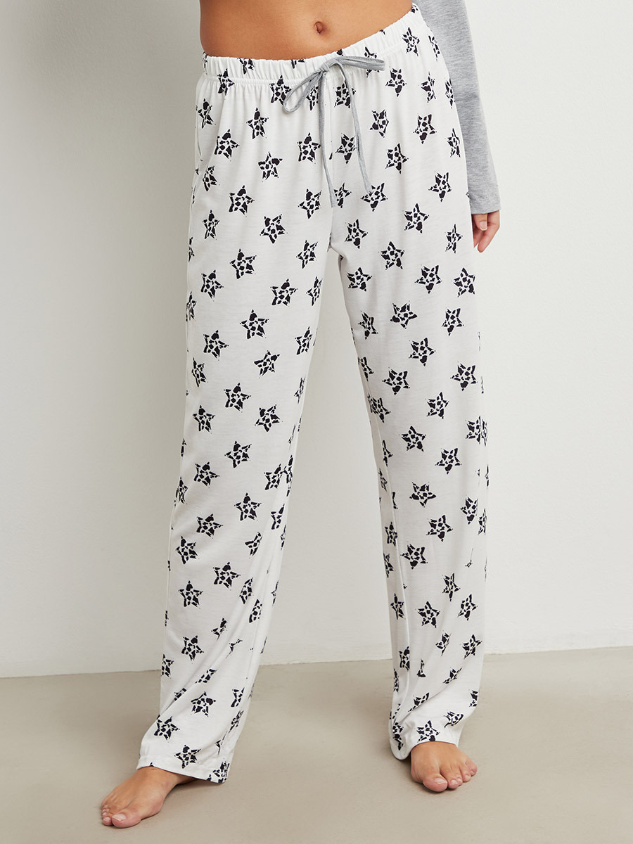 مجموعة من تيشيرت سادة وبنطلون بيجاما مطبوع من ستايلي-women-clothing-nightwear-pyjamas-bottoms-image-3