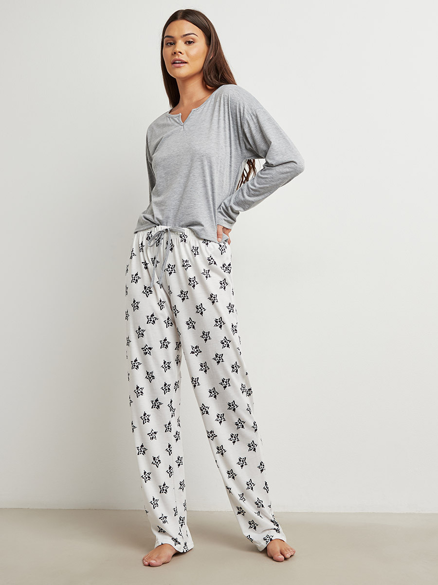 مجموعة من تيشيرت سادة وبنطلون بيجاما مطبوع من ستايلي-women-clothing-nightwear-pyjamas-bottoms-image-5