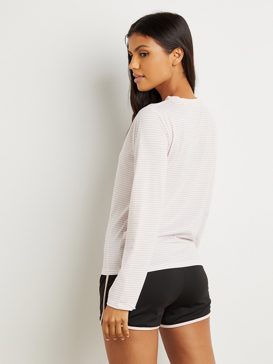 Styli Believe Striped Long Sleeves T-shirt and Racer Trim Detail Shorts Set-women-clothing-nightwear-pyjamas-bottoms-image-6