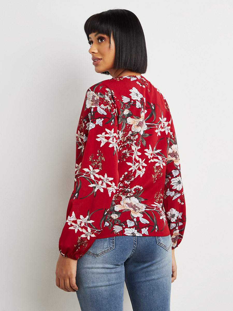Styli Floral Printed Tie-Up Neck Top with Long Sleeves-women-clothing-shirtsandblouses-blouses-image-5