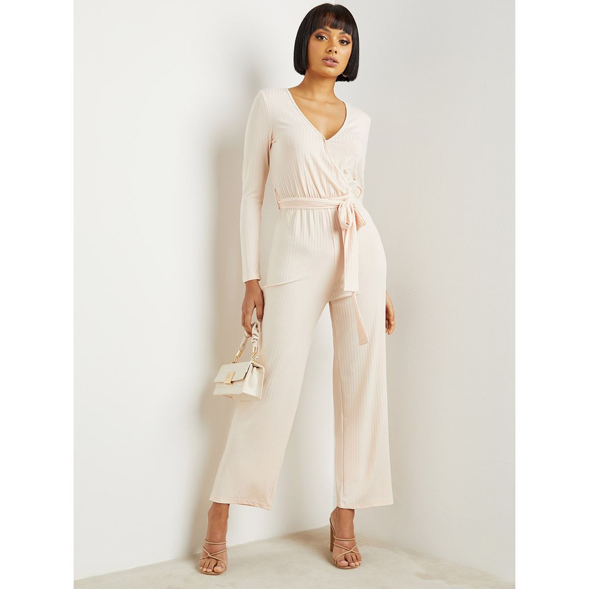 Styli Ribbed V Neck Long Sleeves Jumpsuit -women-clothing-jumpsuits-image-1