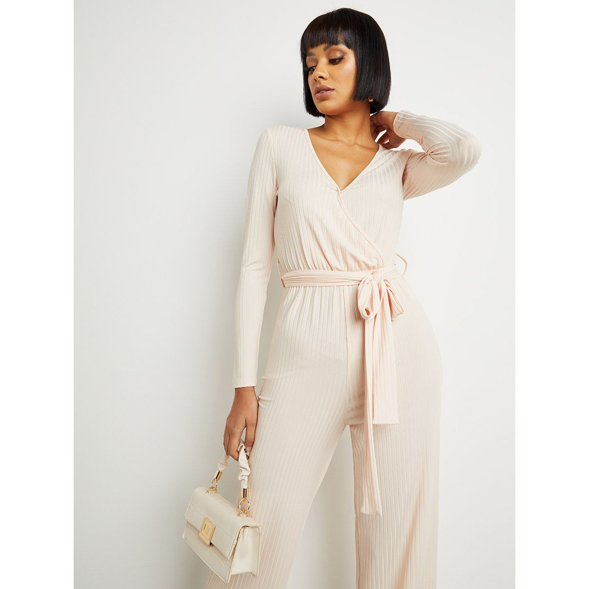 Styli Ribbed V Neck Long Sleeves Jumpsuit -women-clothing-jumpsuits-image-2