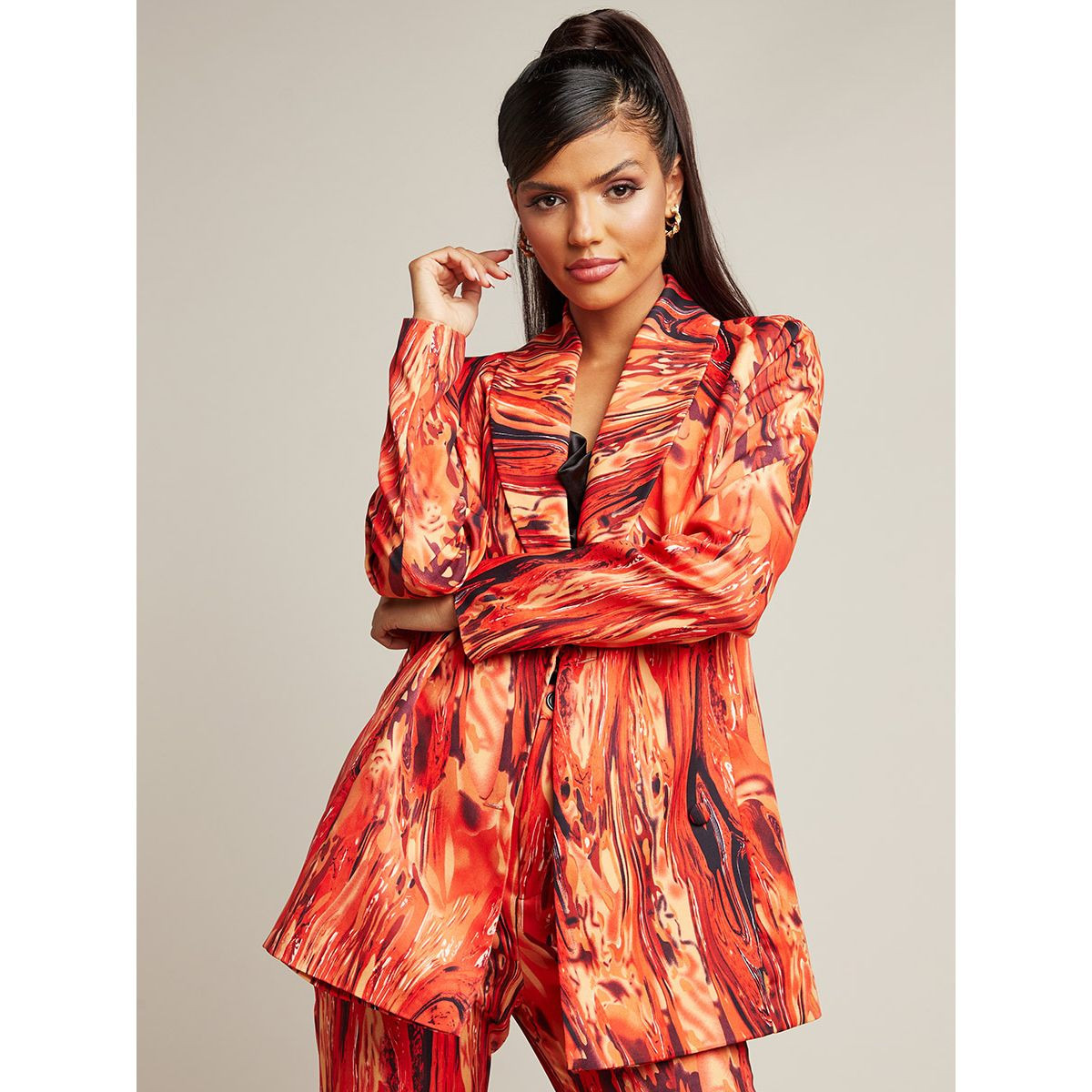 Styli Marble Fire Print Long Sleeves Fitted Blazer-women-clothing-coatsandjackets-blazers-image-3