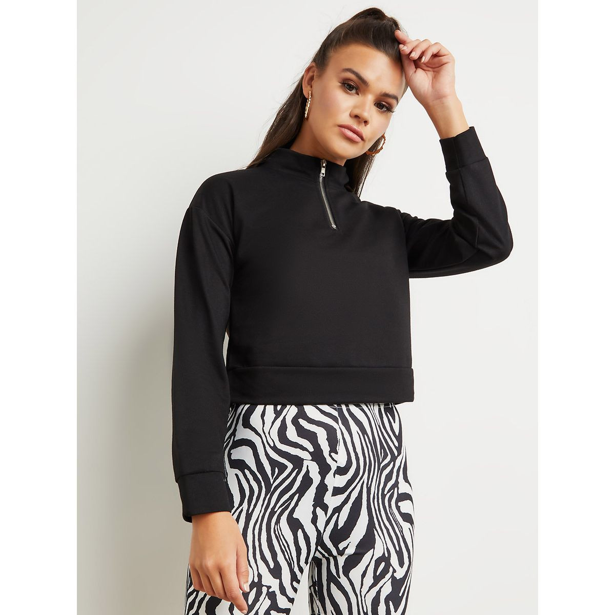 Styli Half Zip Closure Long Sleeves Sweatshirt-women-clothing-hoodiesandsweatshirts-sweatshirts-image-1