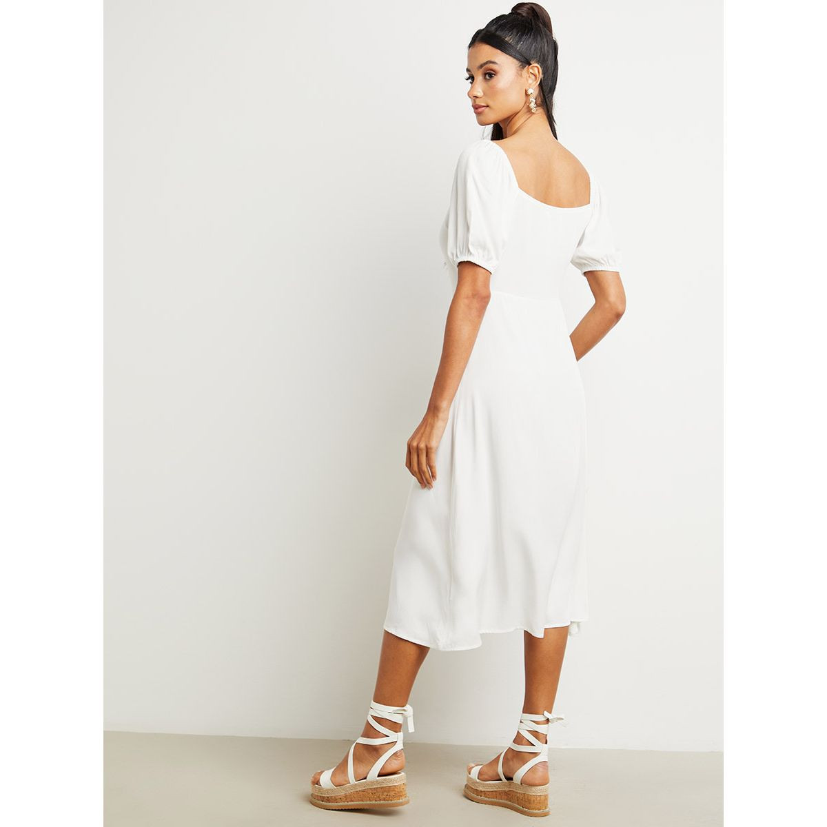 Styli Button Through Square Neck A-Line Midi Dress-women-clothing-dresses-image-2