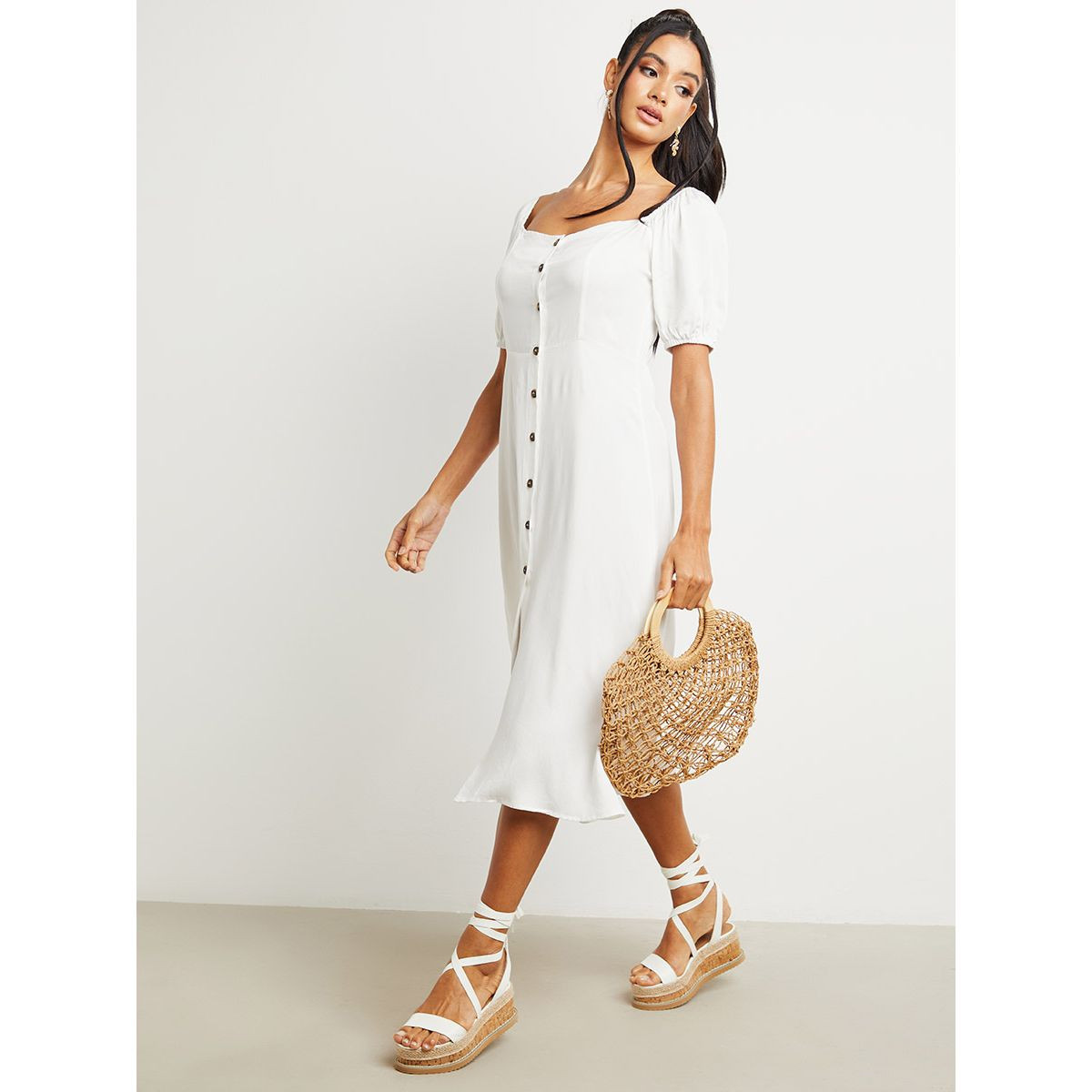Styli Button Through Square Neck A-Line Midi Dress-women-clothing-dresses-image-5