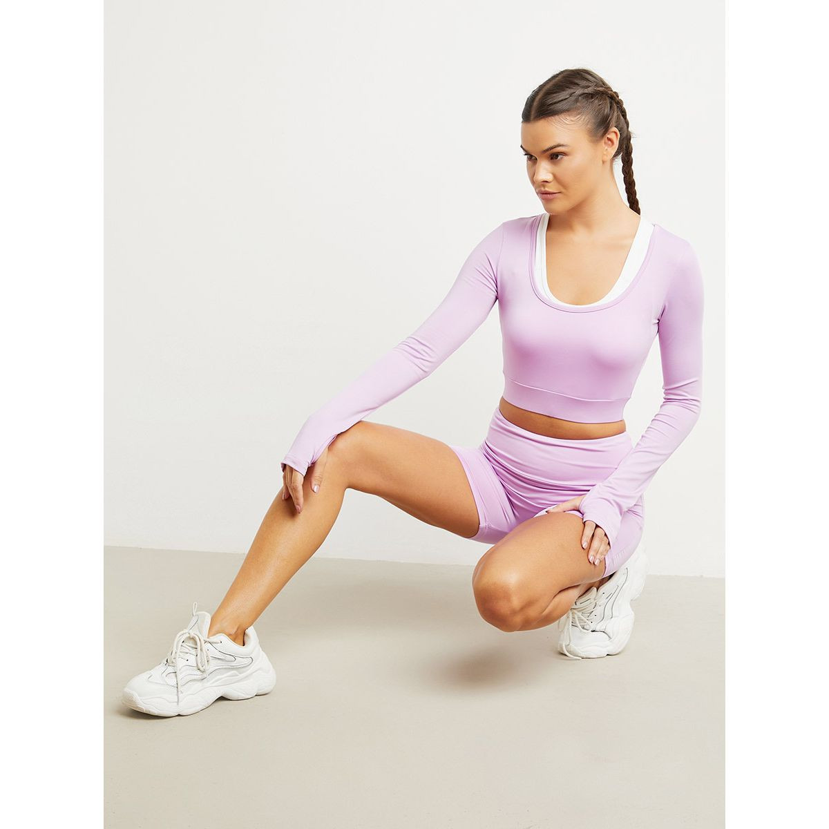 Styli Scoop Neck Long Sleeves Top and Cycling Shorts Active Set-sports-women-clothing-trackpantsandtracksuits-image-7