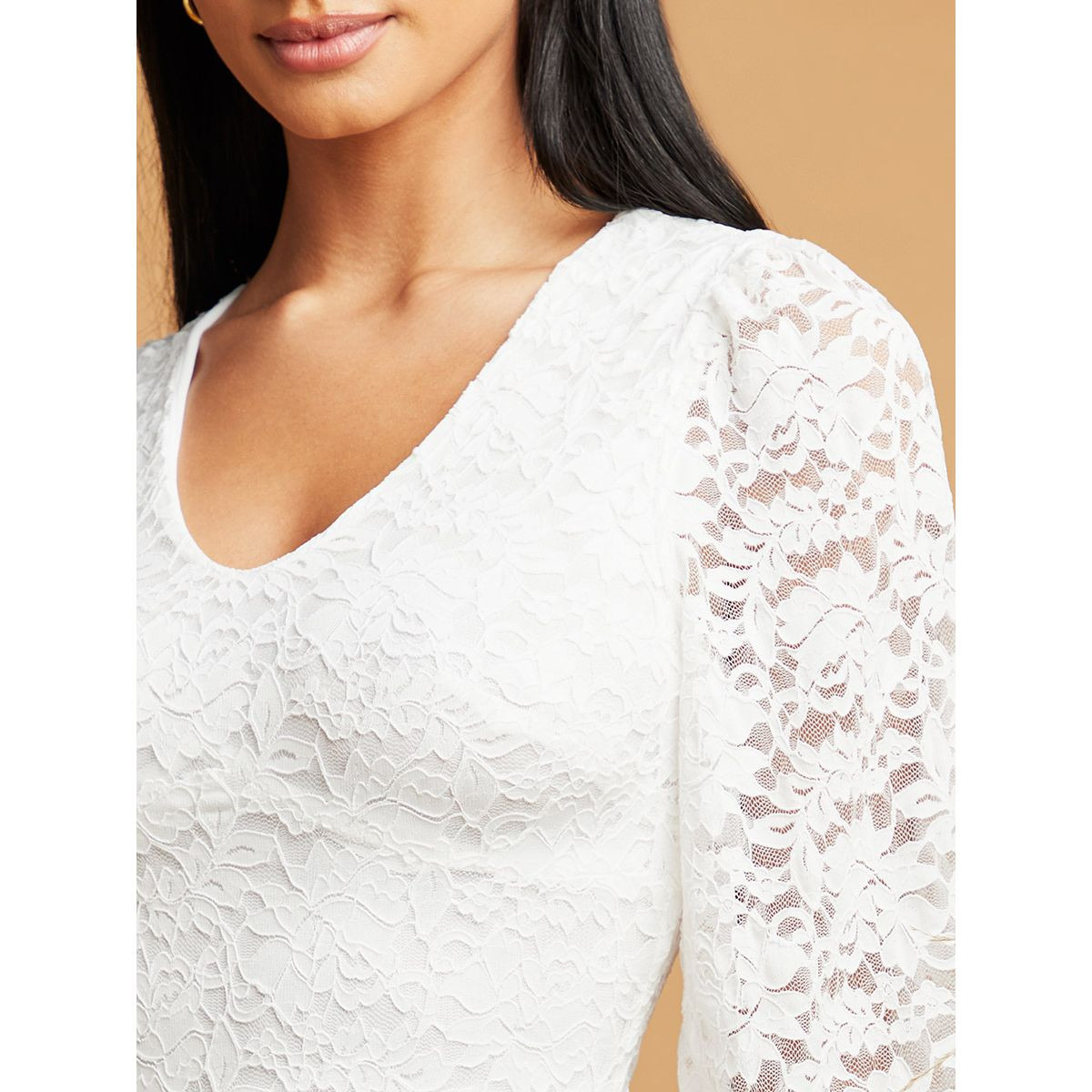 Styli V Neck 3/4 Sleeves Lace Overlay Maxi Dress-women-clothing-dresses-image-3