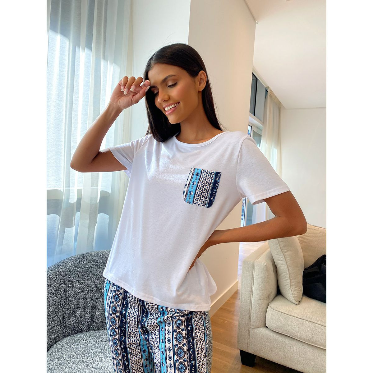 طقم بيجاما (تيشيرت + بنطال) من ستايلي-women-clothing-nightwear-pyjamas-longsets-image-2