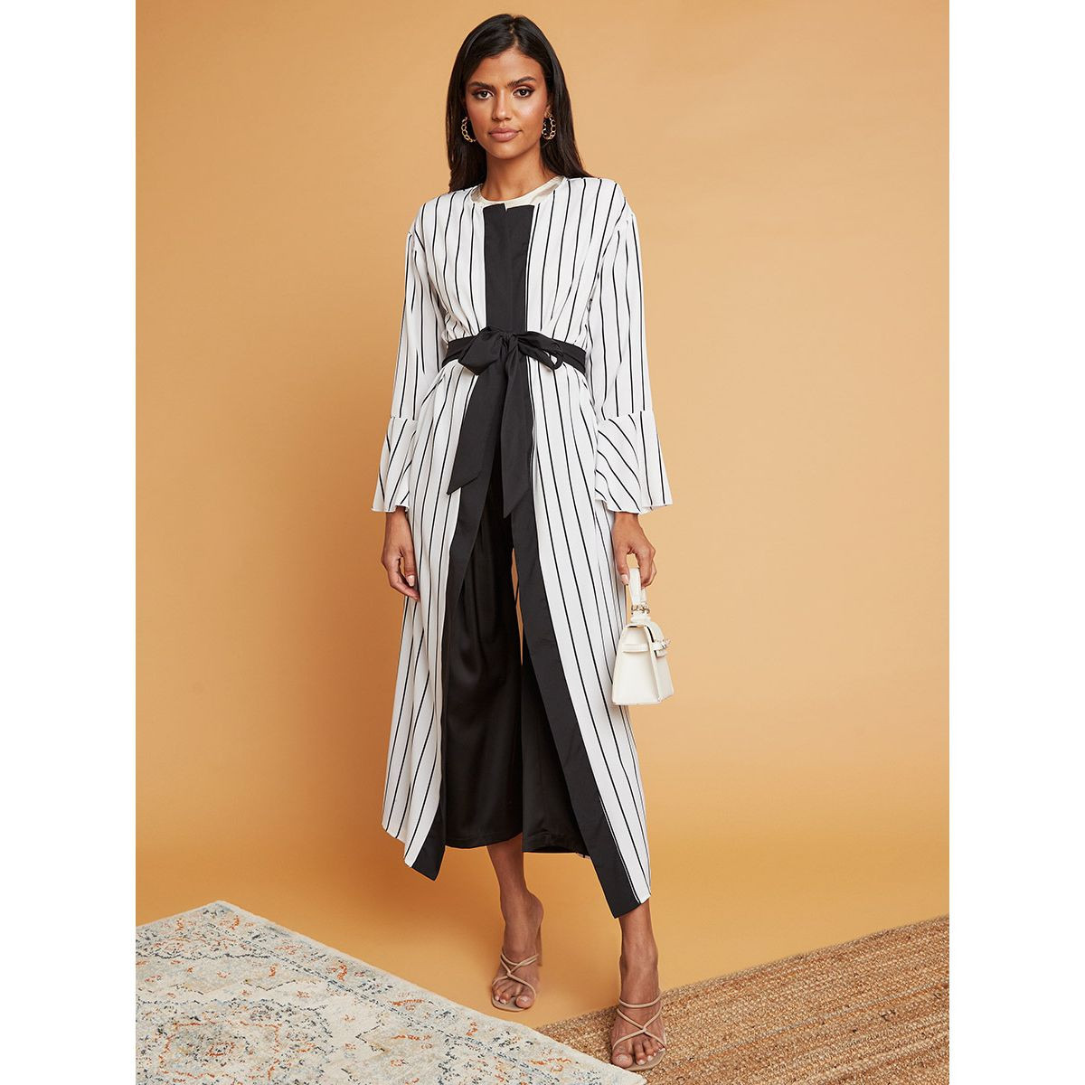 Styli Striped Abaya with Tie Belt-women-arabicclothing-abayas-image-2