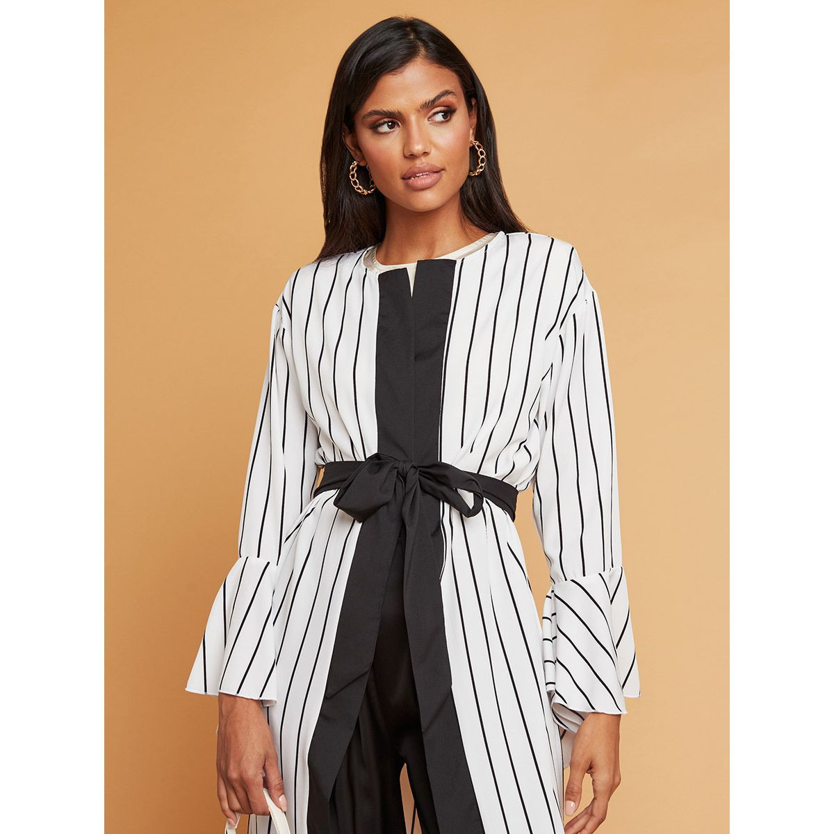 Styli Striped Abaya with Tie Belt-women-arabicclothing-abayas-image-3