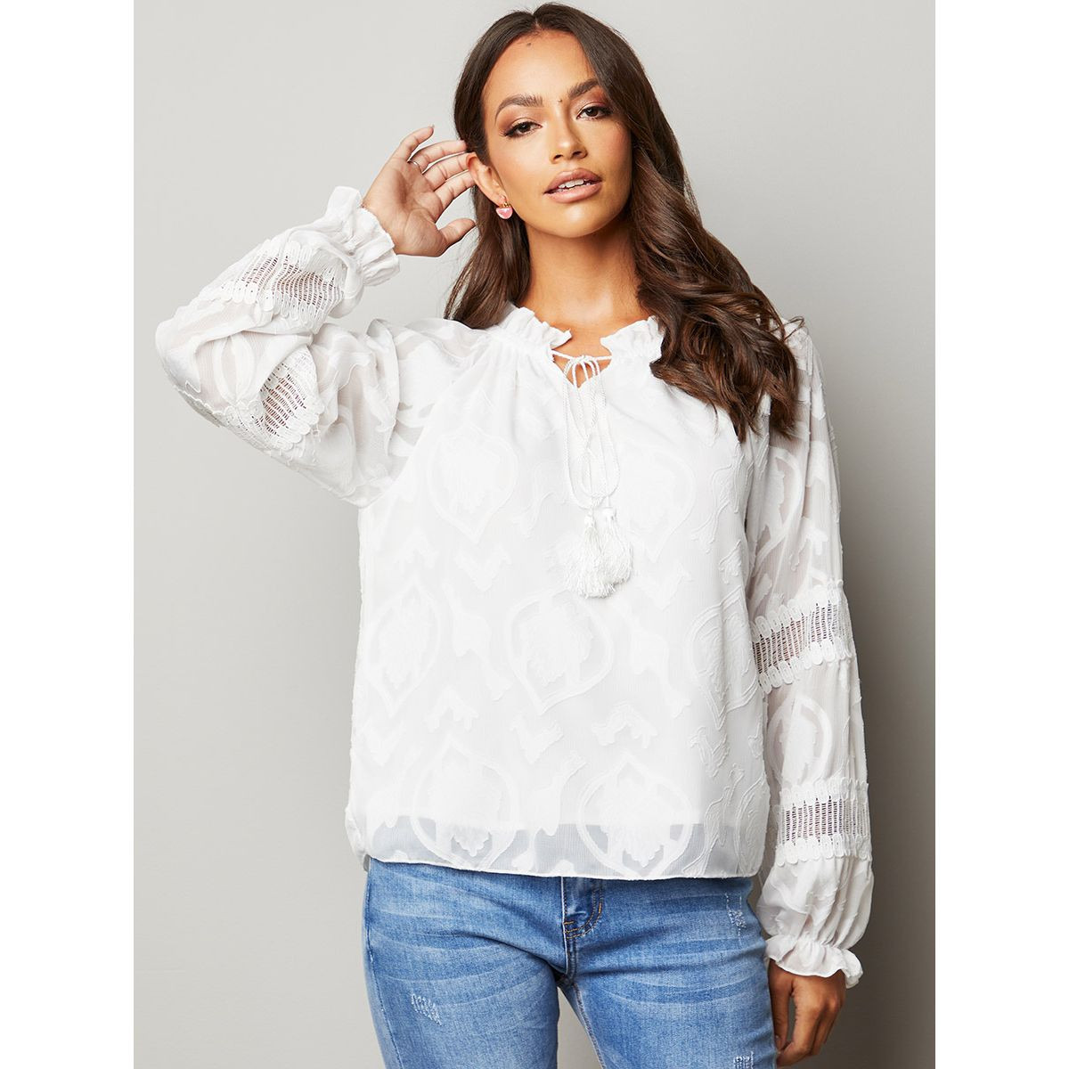 بلوزة بأربطة مزينة بدانتيل من ستايلي-women-clothing-shirtsandblouses-blouses-image-1