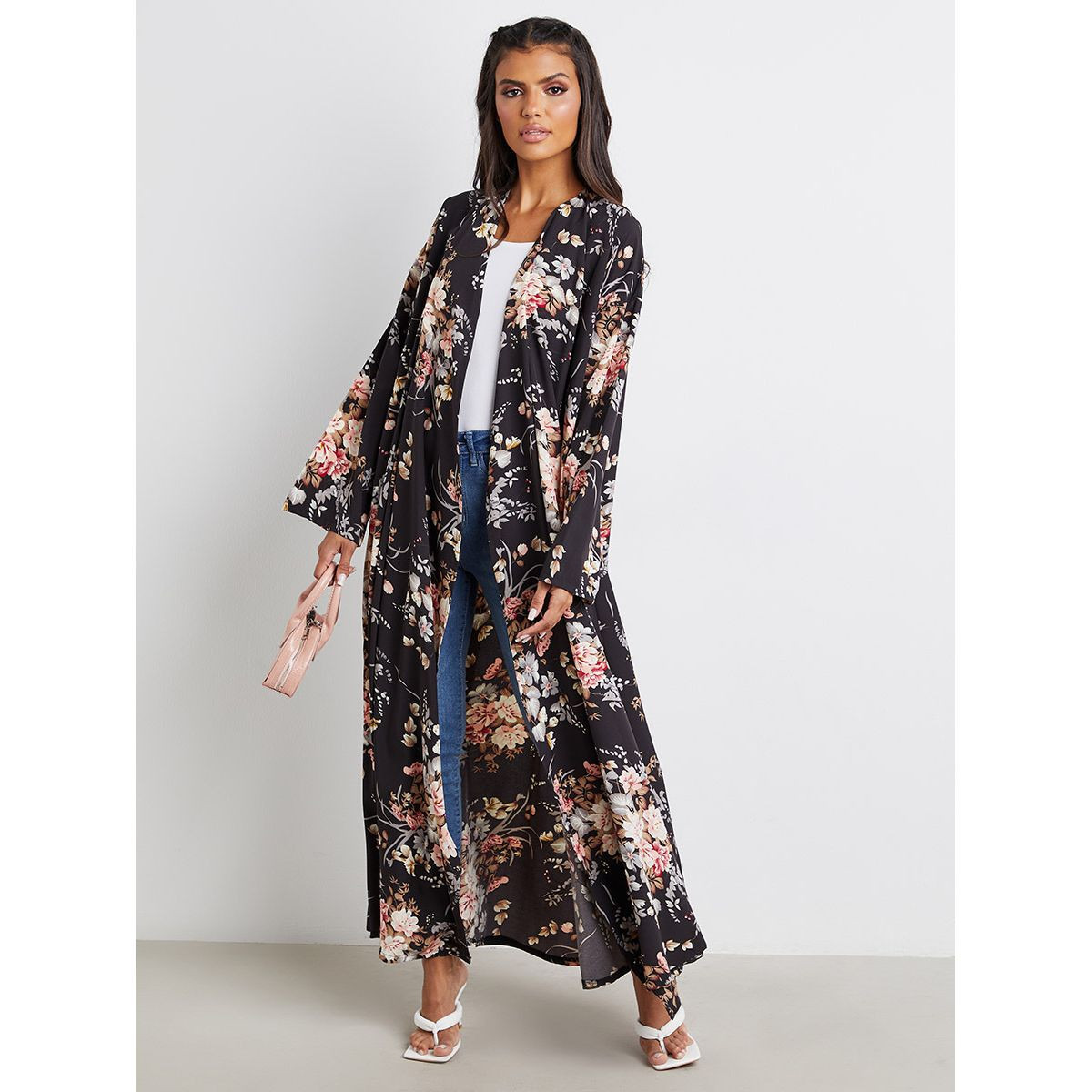 Styli Floral Print Self Tie Belt Abaya-women-arabicclothing-abayas-image-2