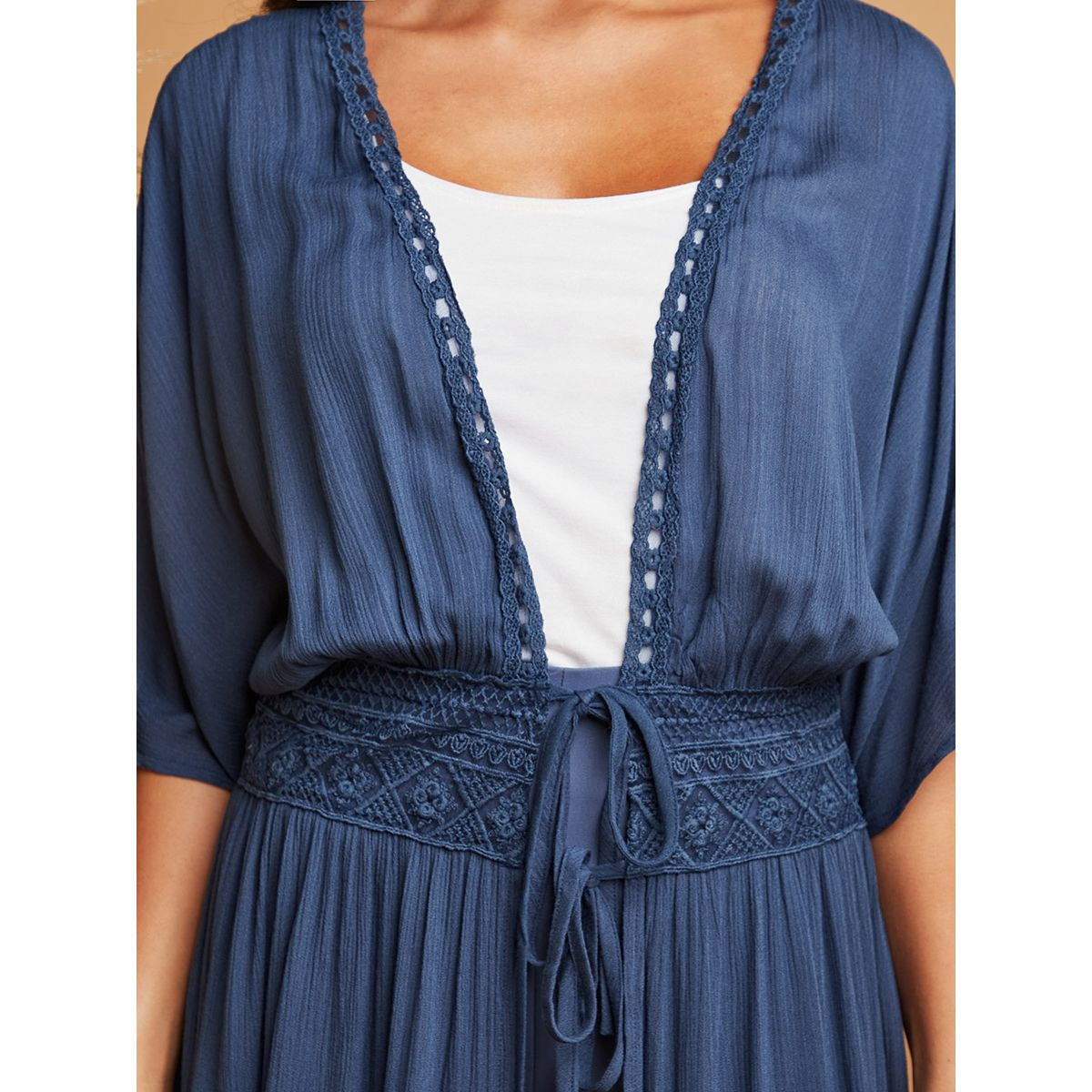 Styli Lace Insert Maxi Kimono with Front Tie-women-clothing-shirtsandblouses-blouses-image-4