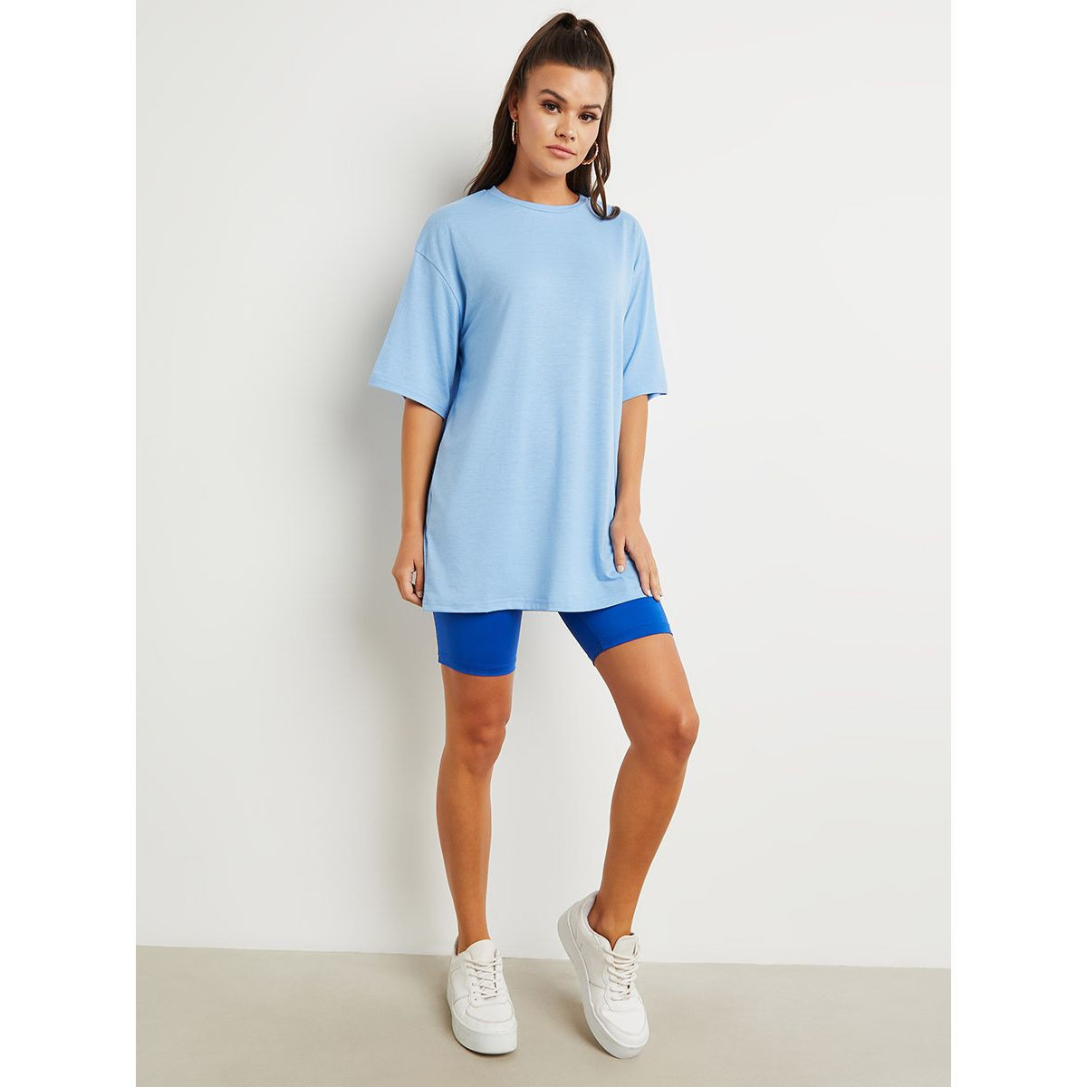 Styli Round Neck Oversized T-shirt with Short Sleeves-women-clothing-tshirts-image-2