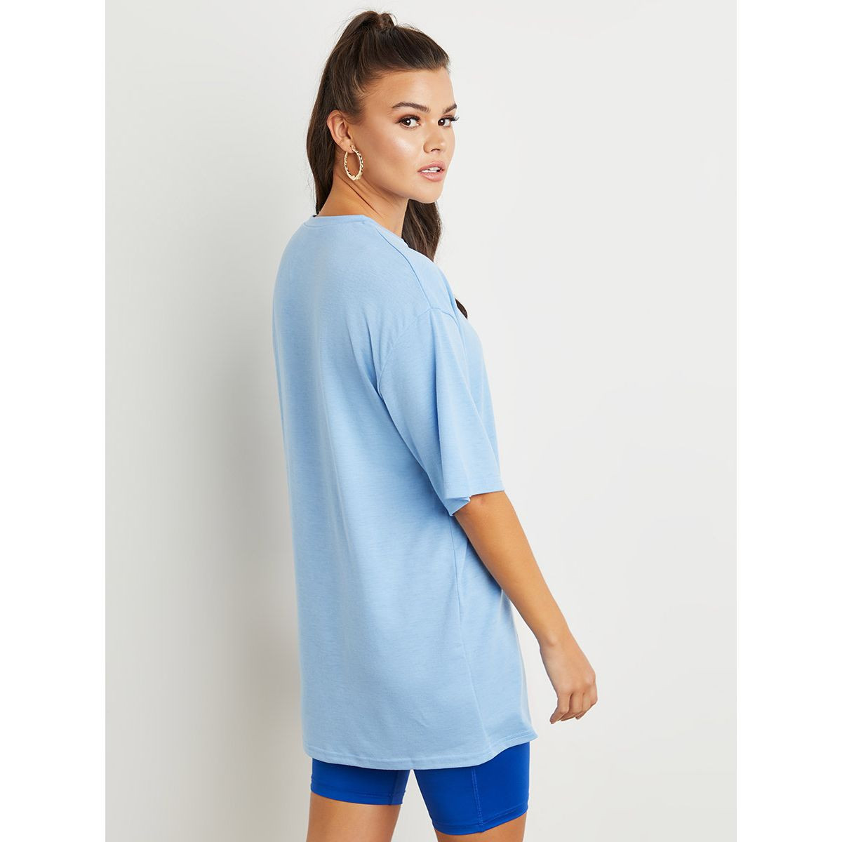 Styli Round Neck Oversized T-shirt with Short Sleeves-women-clothing-tshirts-image-4
