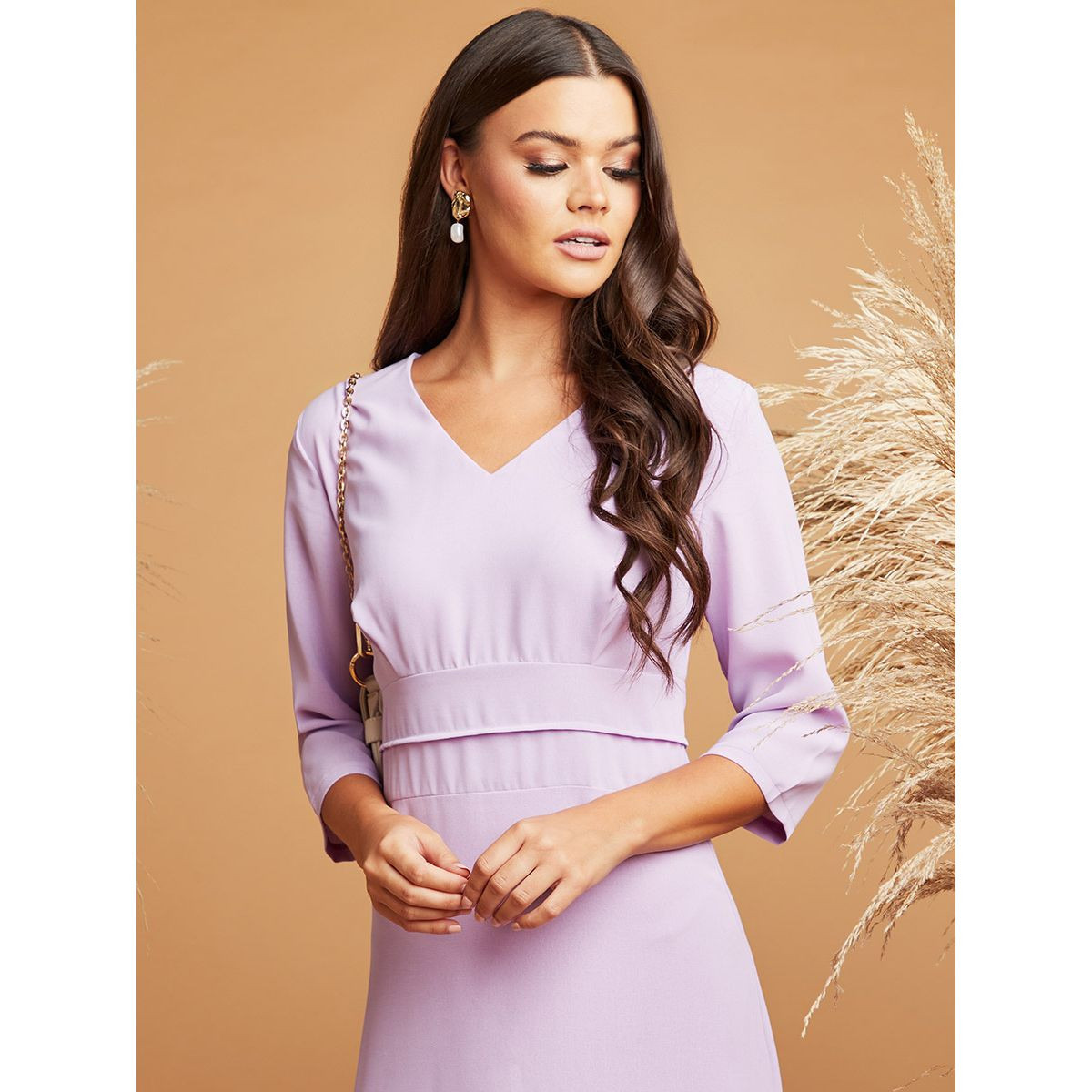 Styli V Neck A-Line Midi Dress -women-clothing-dresses-image-2