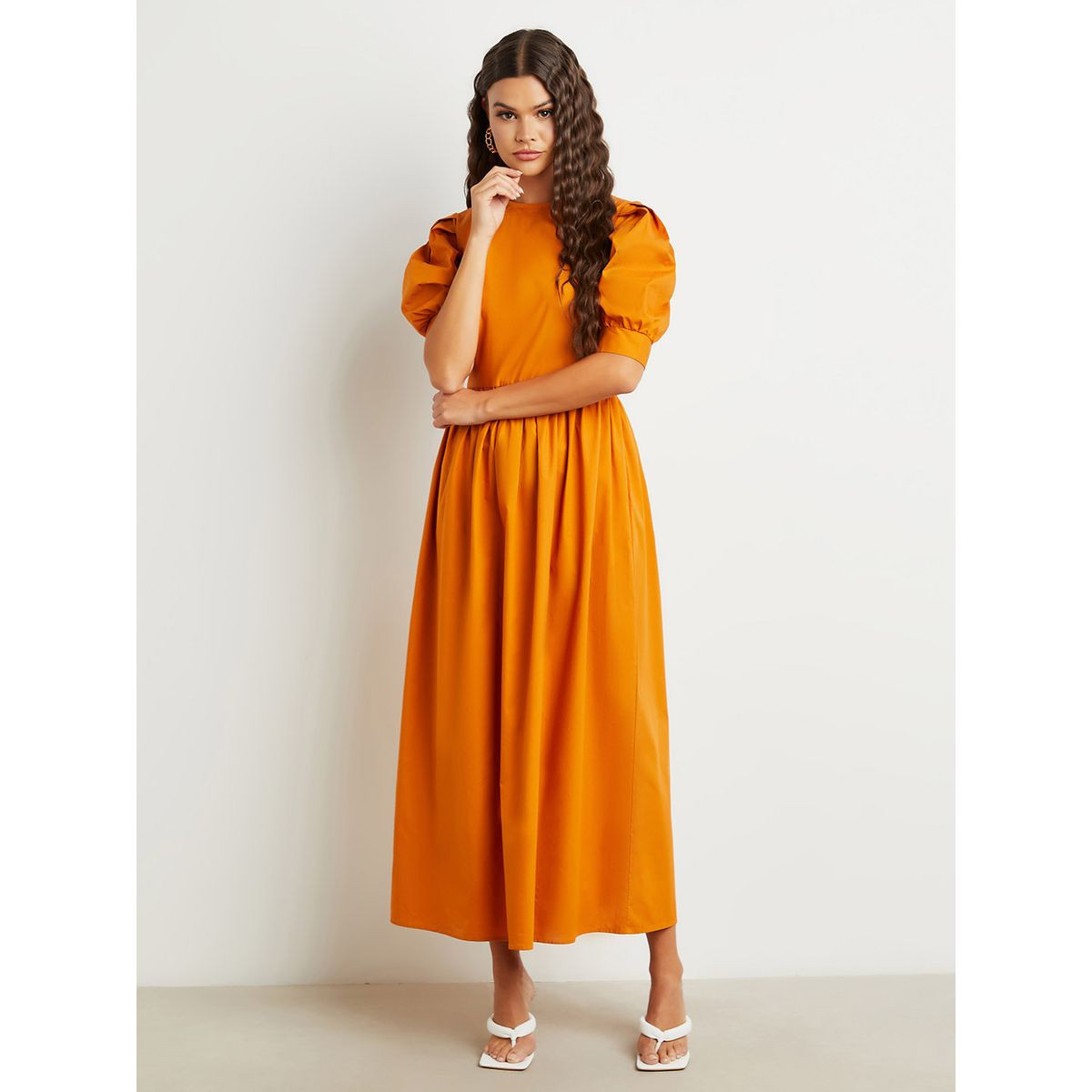 فستان قطن طويل باكمام منفوشة من ستايلي-women-clothing-dresses-image-1