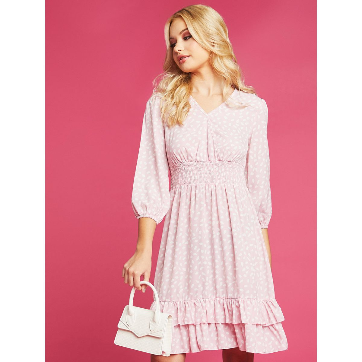 Styli Ditsy Print V Neck A-Line Mini Dress-women-clothing-dresses-image-1