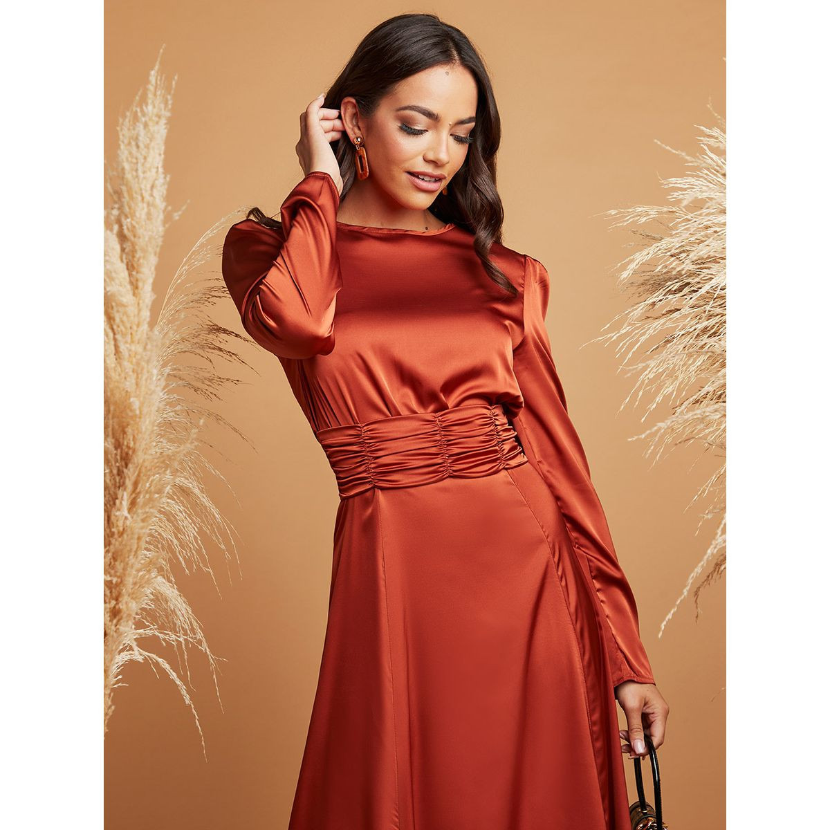 Styli Ruched Detail Maxi Dress with Long Sleeves-women-clothing-dresses-image-3