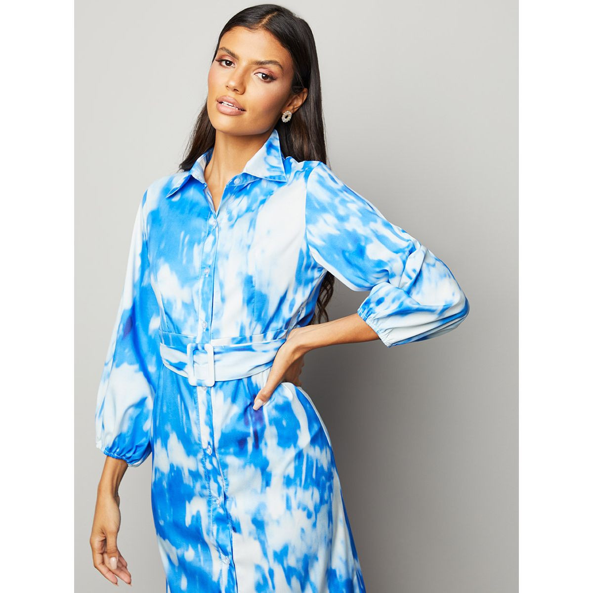 Styli Tie and Dye A-Line Maxi Dress with Belt-women-clothing-dresses-image-2
