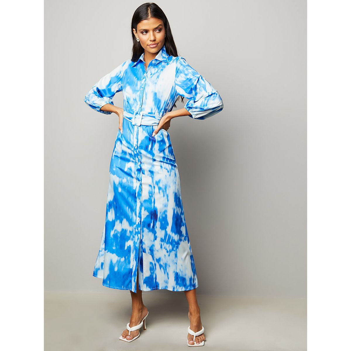 Styli Tie and Dye A-Line Maxi Dress with Belt-women-clothing-dresses-image-5