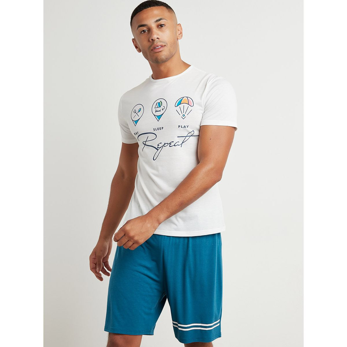طقم (تيشيرت + شورت) من ستايلي-men-clothing-nightwear-sets-image-1