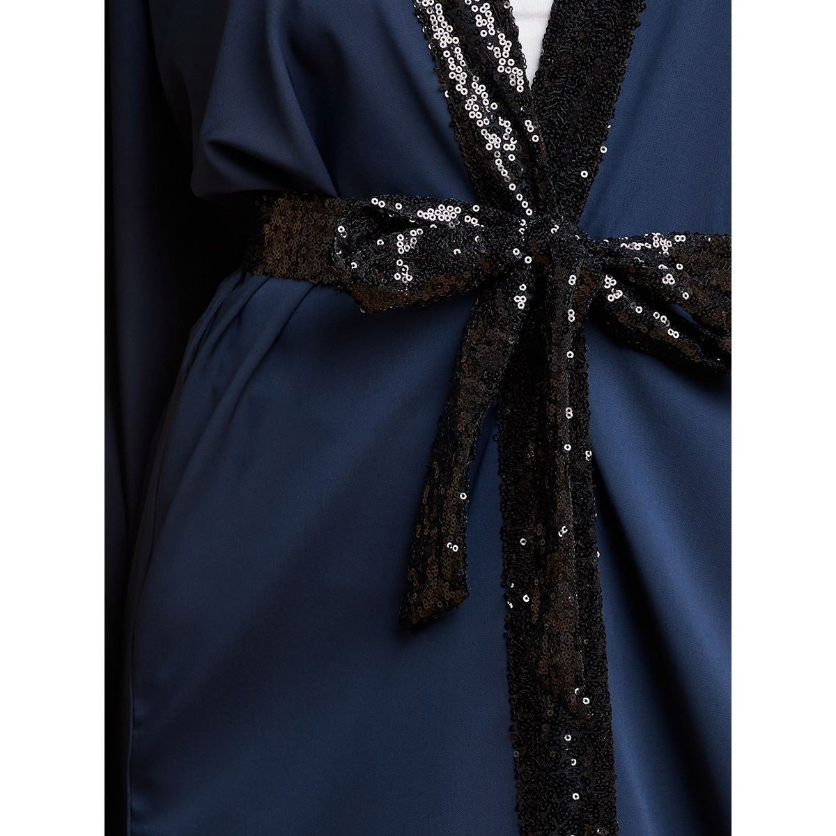 Styli Sequin Trim Detail Self Tie Belt Abaya-women-arabicclothing-abayas-image-3