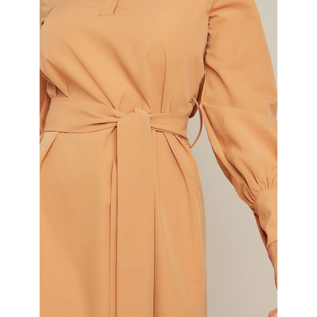 Styli Long Sleeves Split Hem Midi Dress with Tie Belt-women-clothing-dresses-image-3