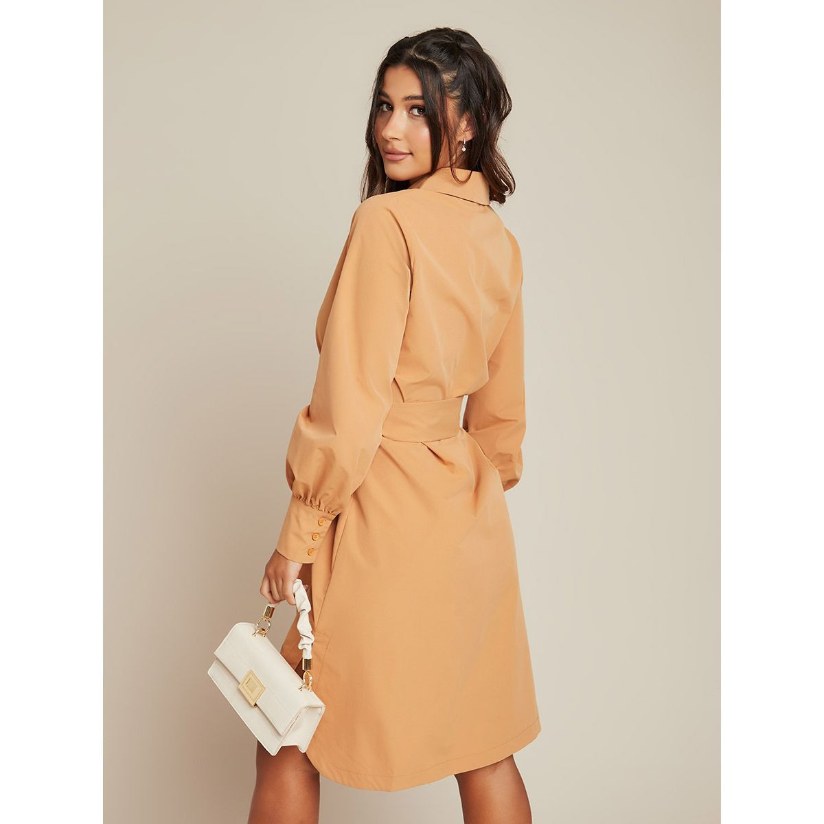 Styli Long Sleeves Split Hem Midi Dress with Tie Belt-women-clothing-dresses-image-4