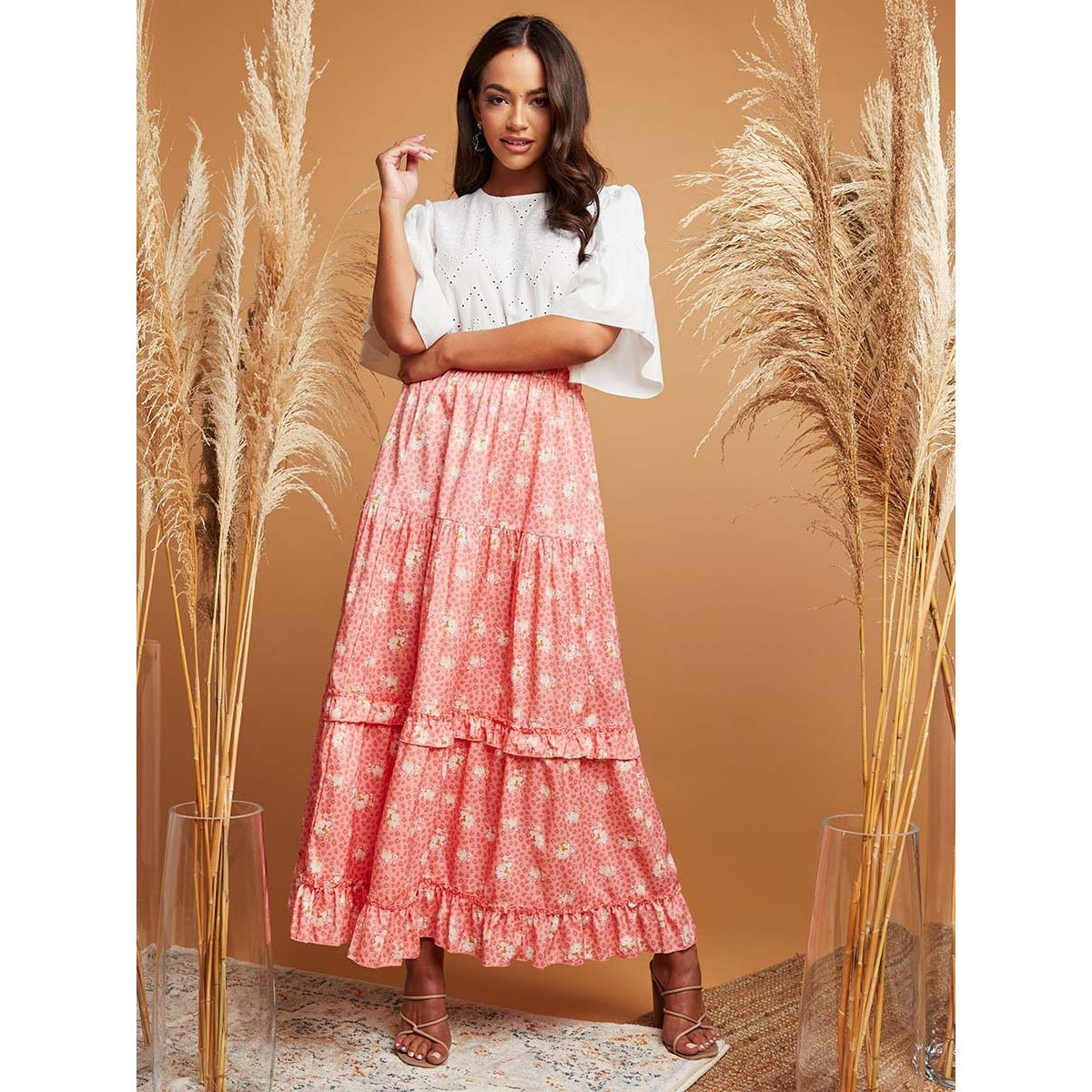 Ditsy tiered maxi clearance skirt