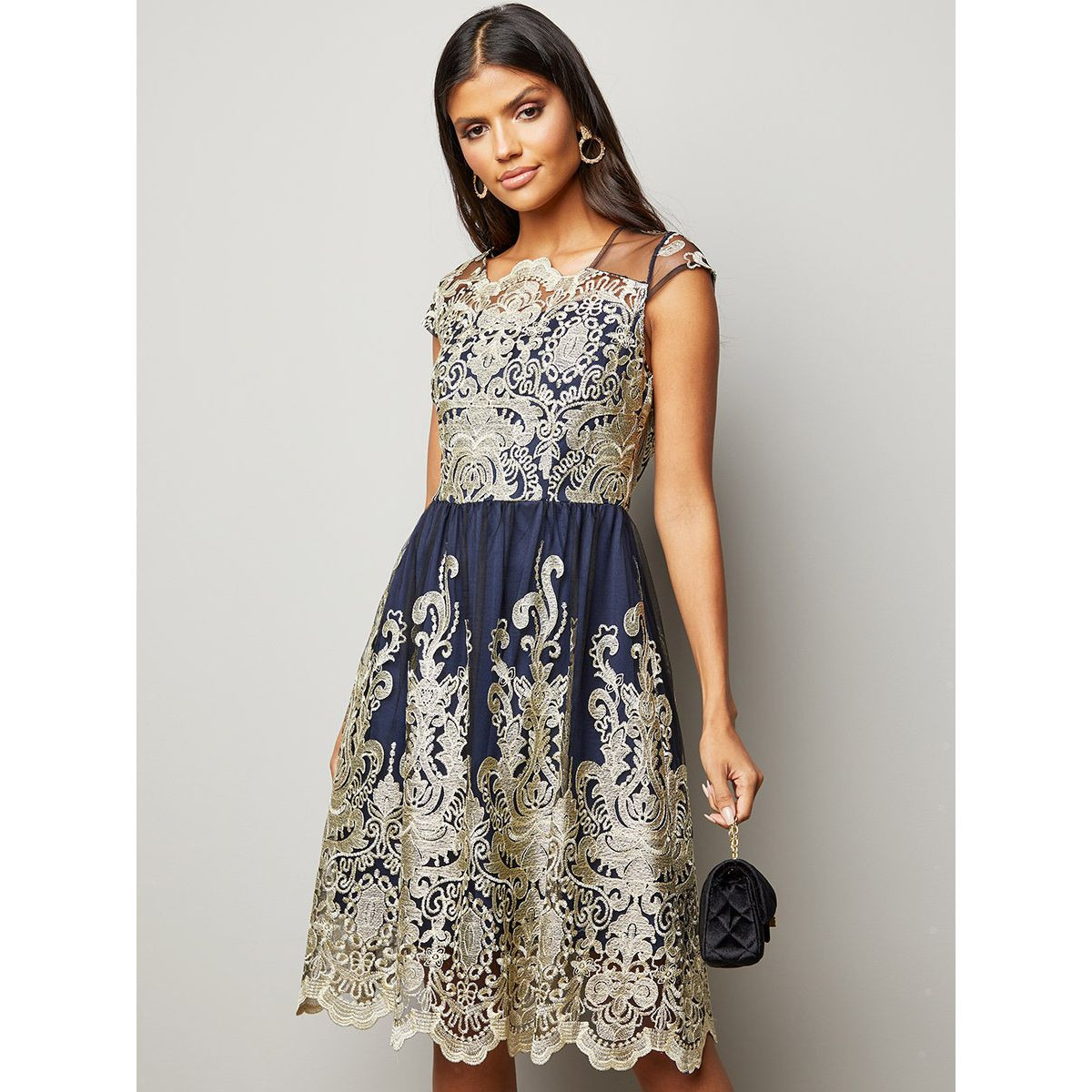 Styli Embroidered Mesh Insert Scallop Hem A-Line Midi Dress-women-clothing-dresses-image-4