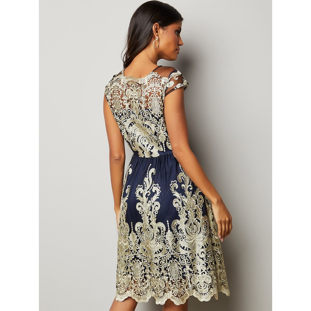Styli Embroidered Mesh Insert Scallop Hem A-Line Midi Dress-women-clothing-dresses-image-5