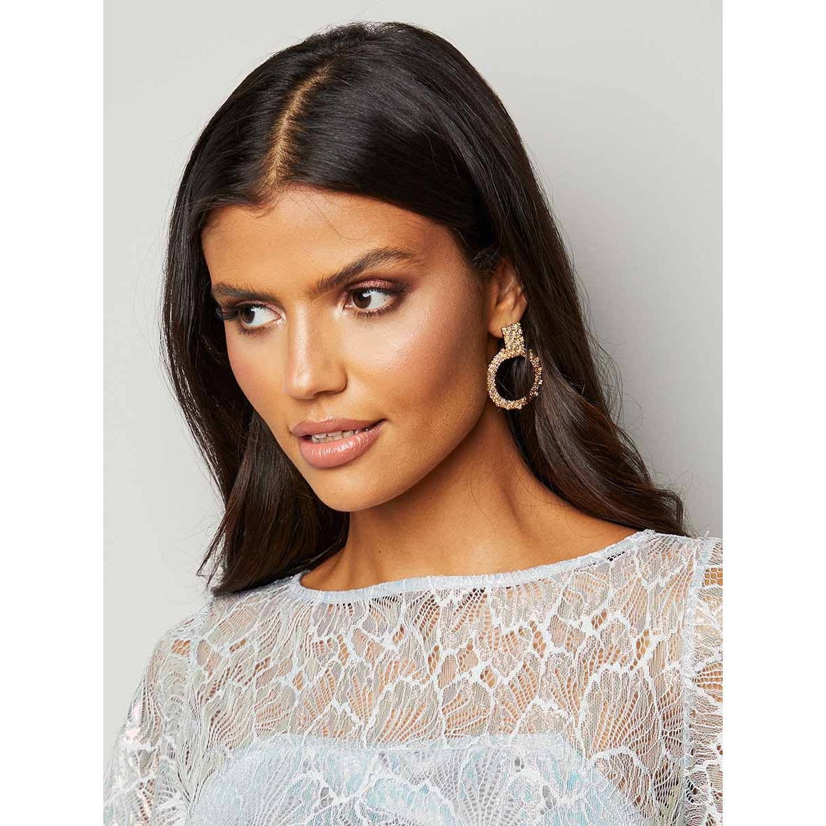Styli Lace Overlay Flute Sleeves Bodycon Knee Length Dress-women-clothing-dresses-image-7
