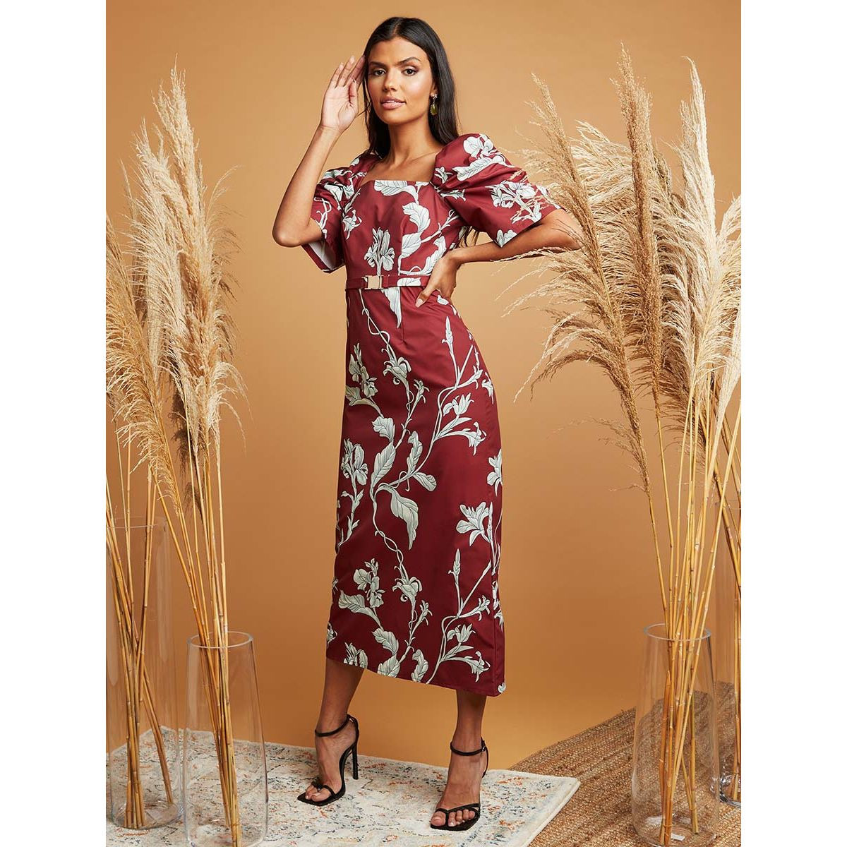 Styli Tropical Print Square Neck Maxi Dress with Puff Sleeves-women-clothing-dresses-image-1