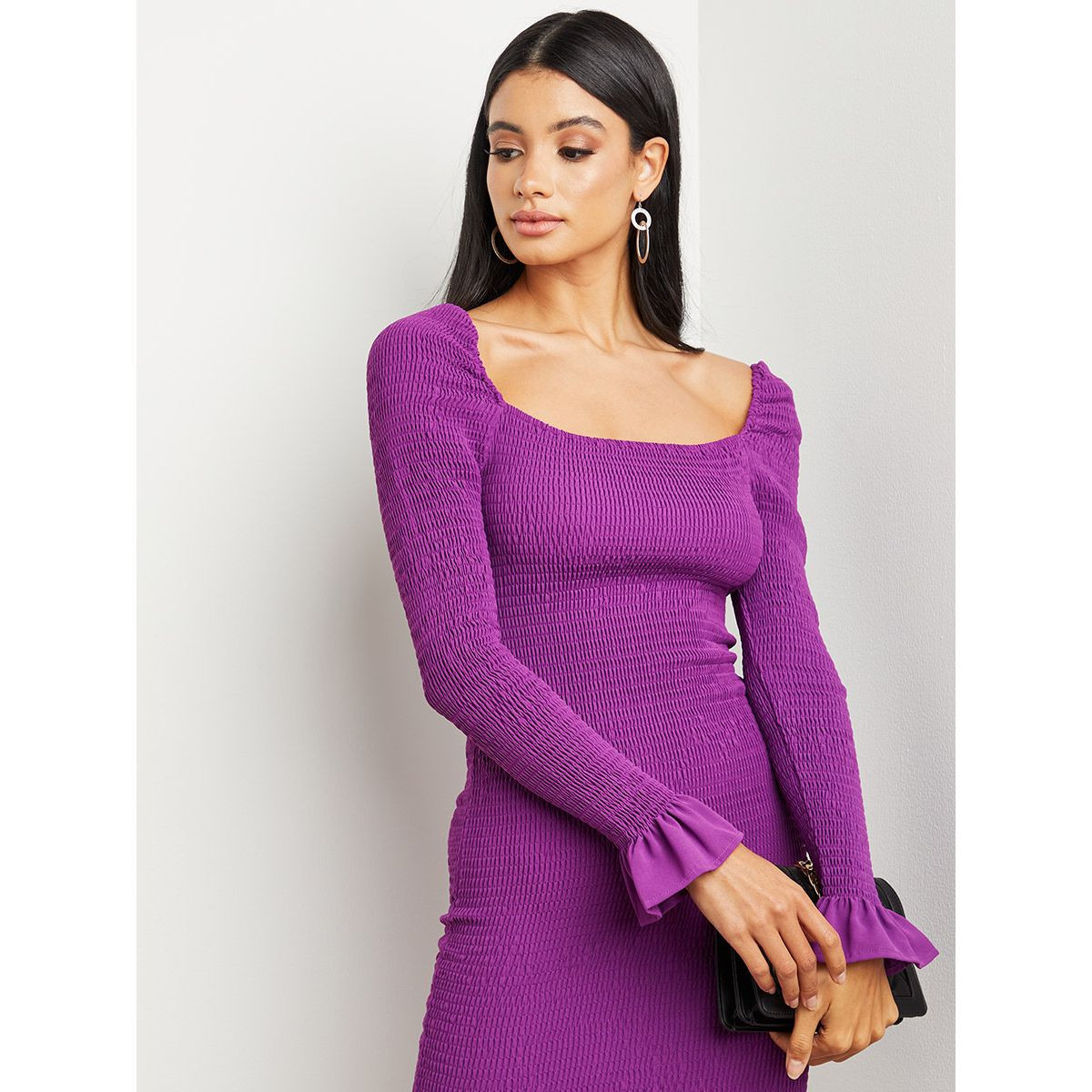 فستان ميدي بياقة مربعة من ستايلي-women-clothing-dresses-image-2