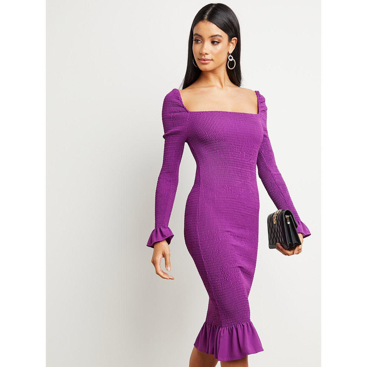 فستان ميدي بياقة مربعة من ستايلي-women-clothing-dresses-image-4