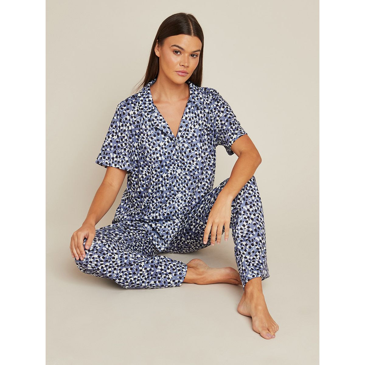 Styli Sketchy Spot Button Through Satin Shirt and Pyjama Set-women-clothing-nightwear-pyjamas-longsets-image-6