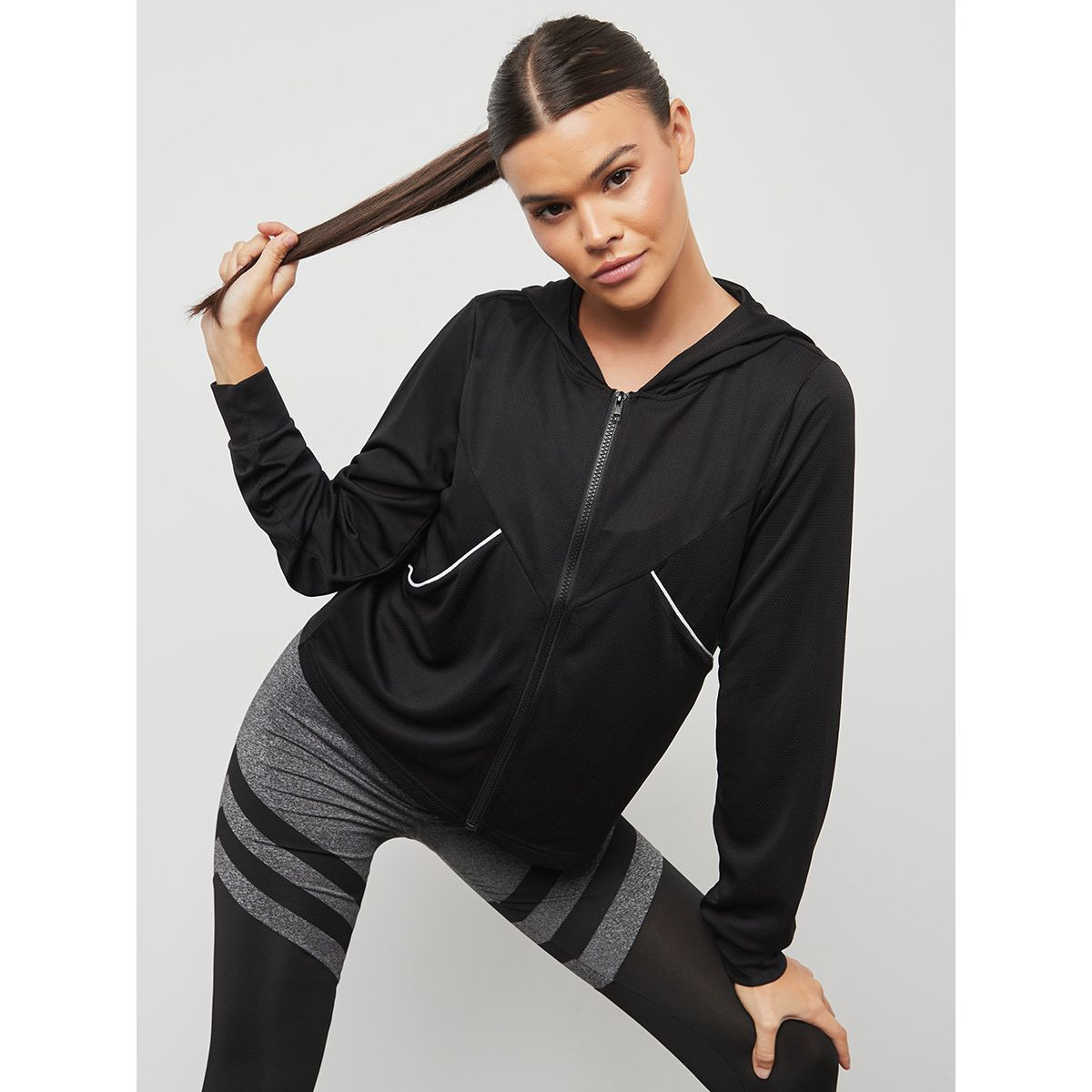 Styli Zip Up Contrast Pocket Piping Active Jacket-women-clothing-sportswearandactivewear-coatsandjackets-jackets-image-1