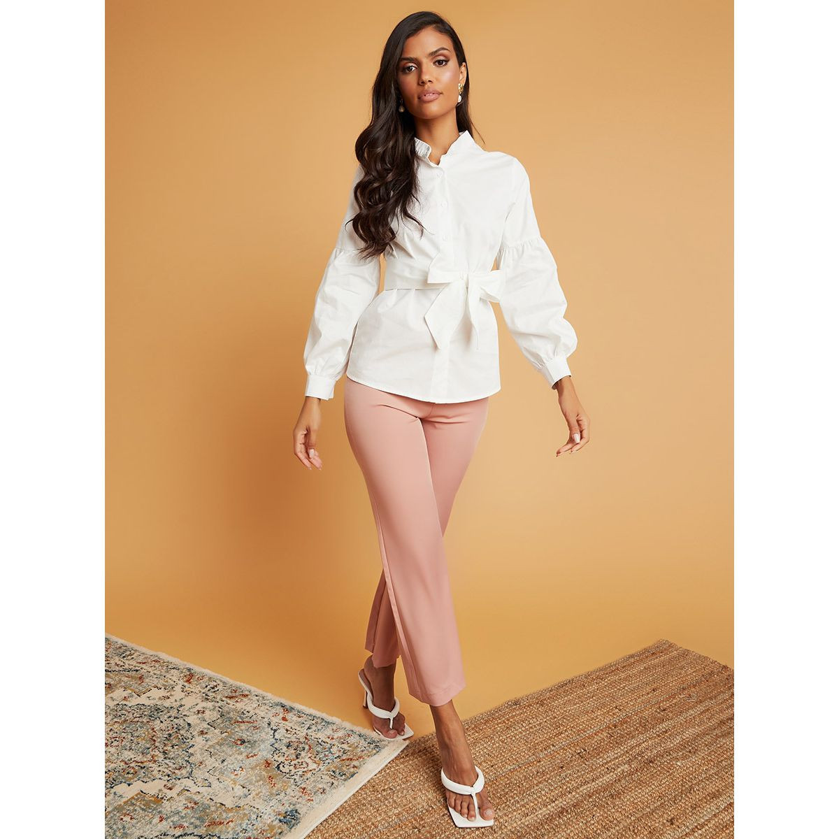 Styli Button Through Long Sleeves Shirt with Tie Belt-women-clothing-shirtsandblouses-blouses-image-2